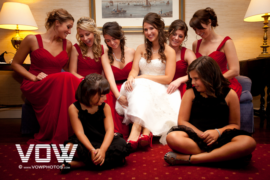 bridal party red dresses