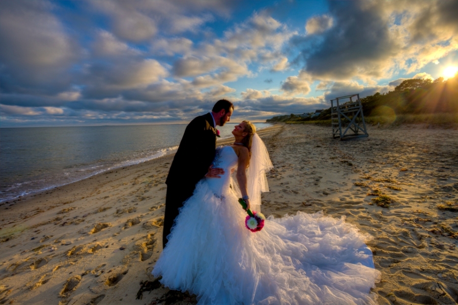 Cape cod wedding portrait on the beach sunset